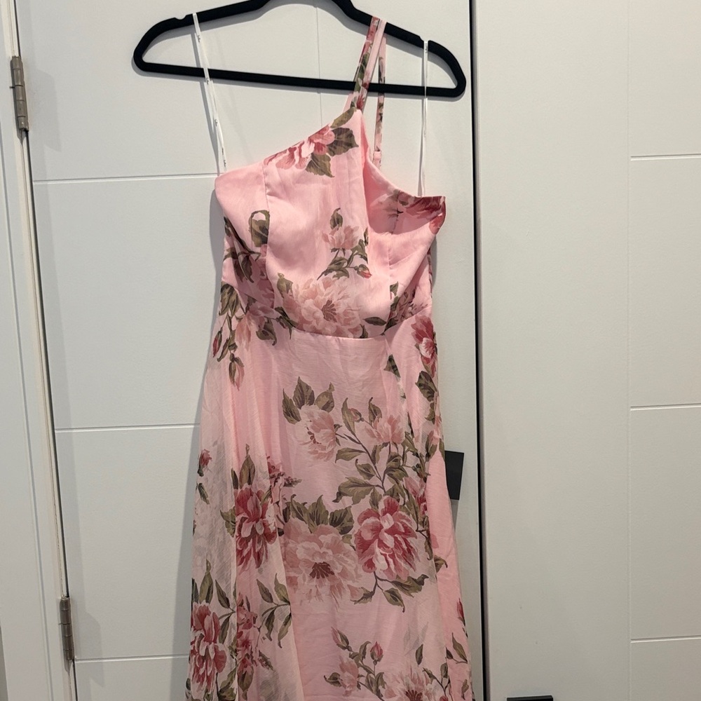 Floral Pink One-Shoulder Dress. Lulus size M